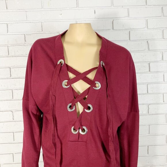 Active USA Women’s Y2K Maroon Lace-Up Baddie Sweatshirt - Picture 2 of 12